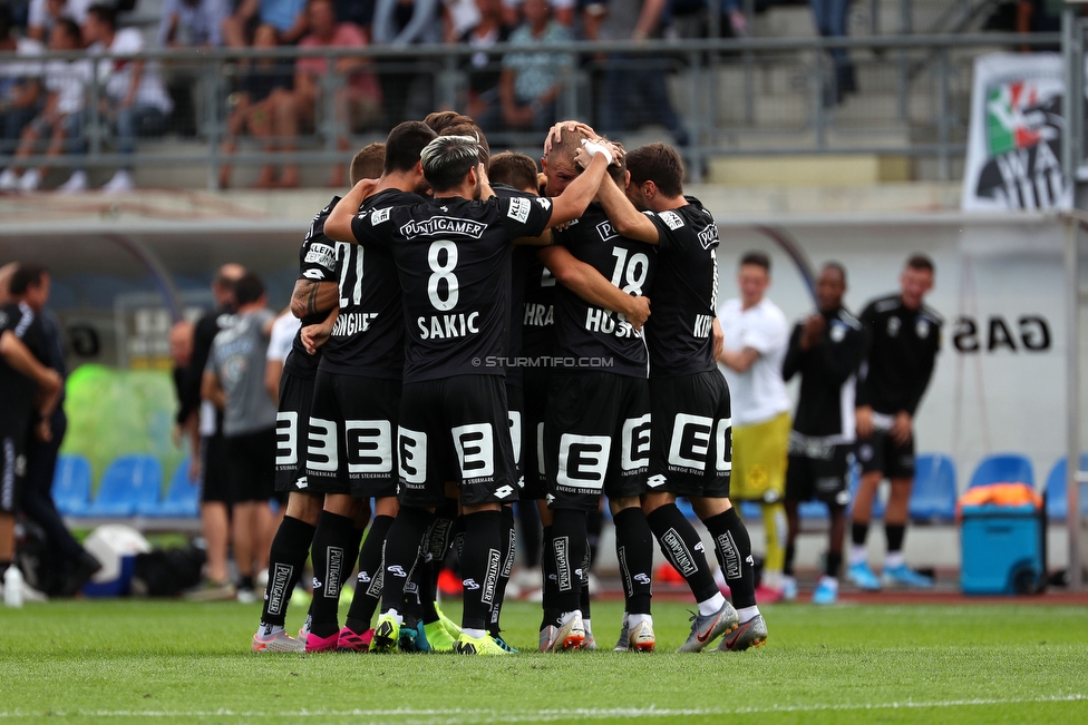 Wolfsberg - Sturm Graz
Oesterreichische Fussball Bundesliga, 2. Runde, Wolfsberger AC - SK Sturm Graz, Lavanttal Arena Wolfsberg, 04.08.2019. 

Foto zeigt Juan Dominguez (Sturm), Emanuel Sakic (Sturm), Philipp Huspek (Sturm) und Otar Kiteishvili (Sturm)
Schlüsselwörter: torjubel