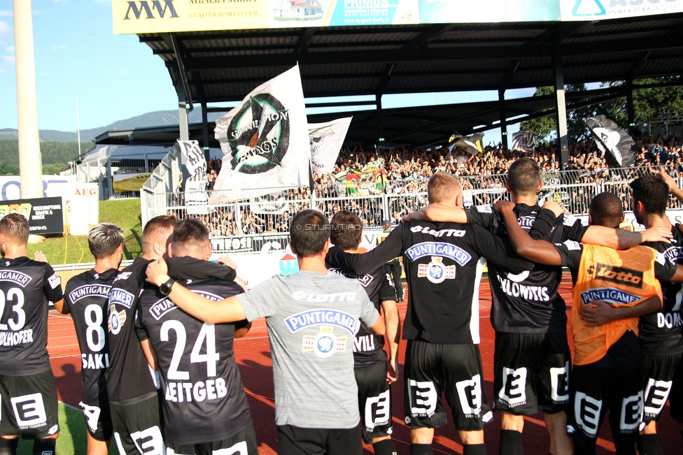 Wolfsberg - Sturm Graz
Oesterreichische Fussball Bundesliga, 2. Runde, Wolfsberger AC - SK Sturm Graz, Lavanttal Arena Wolfsberg, 04.08.2019. 

Foto zeigt die Mannschaft von Sturm und Fans von Sturm
Schlüsselwörter: jubel