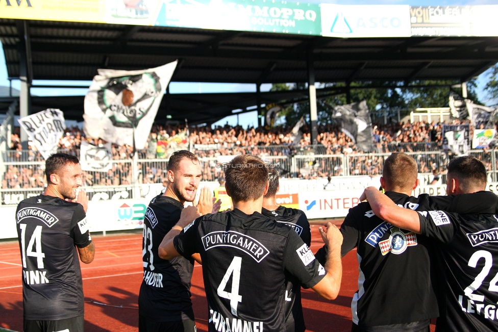 Wolfsberg - Sturm Graz
Oesterreichische Fussball Bundesliga, 2. Runde, Wolfsberger AC - SK Sturm Graz, Lavanttal Arena Wolfsberg, 04.08.2019. 

Foto zeigt Markus Pink (Sturm), Lukas Spendlhofer (Sturm), Thomas Schrammel (Sturm), Bekim Balaj (Sturm) und Christoph Leitgeb (Sturm)
Schlüsselwörter: jubel