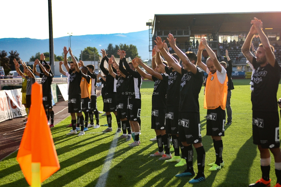 Wolfsberg - Sturm Graz
Oesterreichische Fussball Bundesliga, 2. Runde, Wolfsberger AC - SK Sturm Graz, Lavanttal Arena Wolfsberg, 04.08.2019. 

Foto zeigt die Mannschaft von Sturm
Schlüsselwörter: jubel