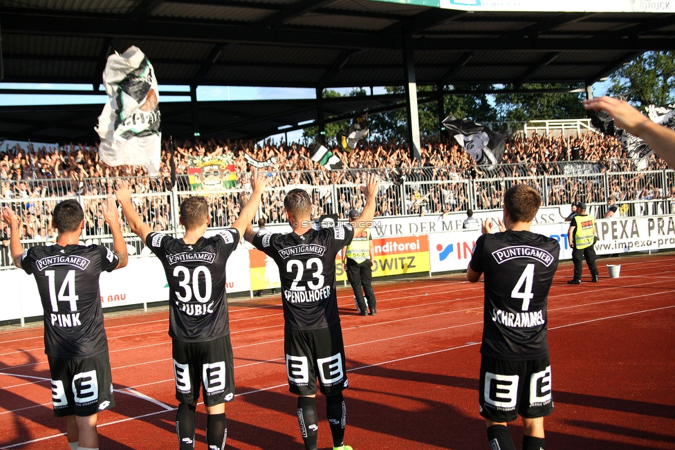 Wolfsberg - Sturm Graz
Oesterreichische Fussball Bundesliga, 2. Runde, Wolfsberger AC - SK Sturm Graz, Lavanttal Arena Wolfsberg, 04.08.2019. 

Foto zeigt Markus Pink (Sturm), Ivan Ljubic (Sturm), Lukas Spendlhofer (Sturm) und Thomas Schrammel (Sturm)
Schlüsselwörter: jubel