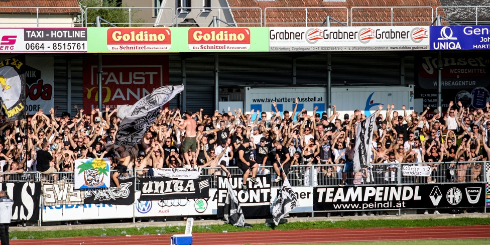 Hartberg - Sturm Graz
Oesterreichische Fussball Bundesliga, 3. Runde, TSV Hartberg - SK Sturm Graz, Stadion Hartberg, 1108.2019. 

Foto zeigt Fans von Sturm
