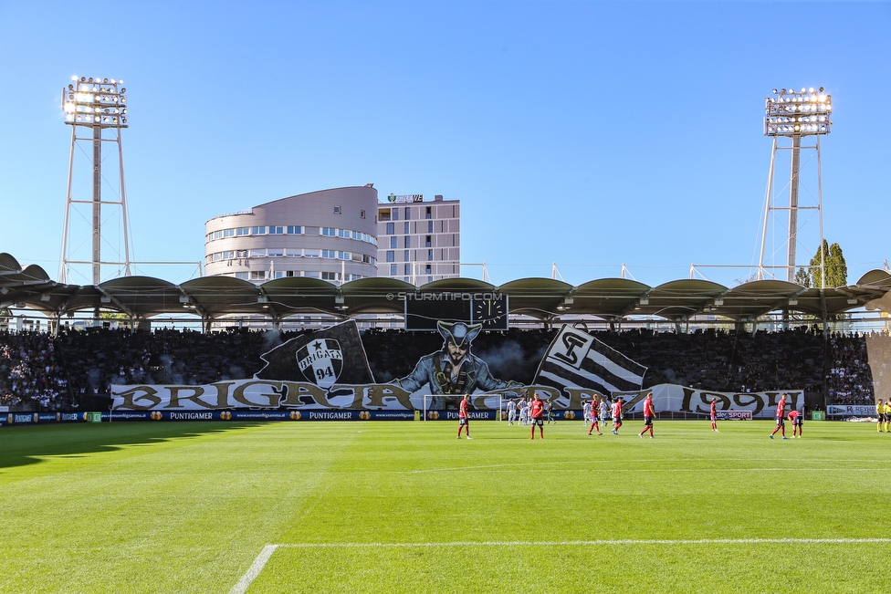 Sturm Graz - Rapid Wien
Oesterreichische Fussball Bundesliga, 4. Runde, SK Sturm Graz - SK Rapid Wien, Stadion Liebenau Graz, 18.08.2019. 

Foto zeigt Fans von Sturm mit einer Choreografie
