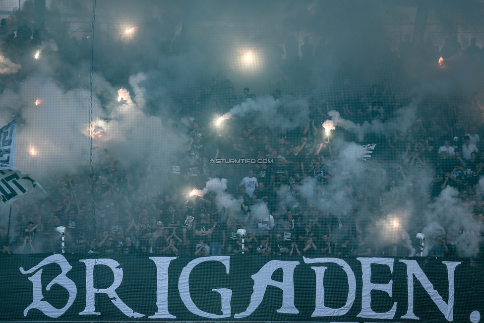 Sturm Graz - Rapid Wien
Oesterreichische Fussball Bundesliga, 4 Runde, SK Sturm Graz - SK Rapid Wien, Stadion Liebenau Graz, 18.08.2019. 

Foto zeigt Fans von Sturm mit einer Choreografie
Schlüsselwörter: pyrotechnik