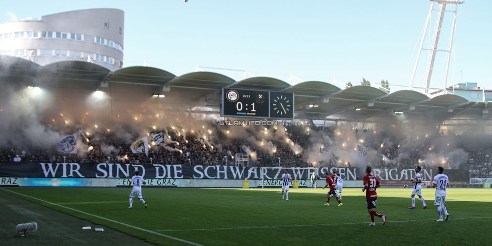 Sturm Graz - Rapid Wien
Oesterreichische Fussball Bundesliga, 4 Runde, SK Sturm Graz - SK Rapid Wien, Stadion Liebenau Graz, 18.08.2019. 

Foto zeigt Fans von Sturm mit einer Choreografie
Schlüsselwörter: pyrotechnik