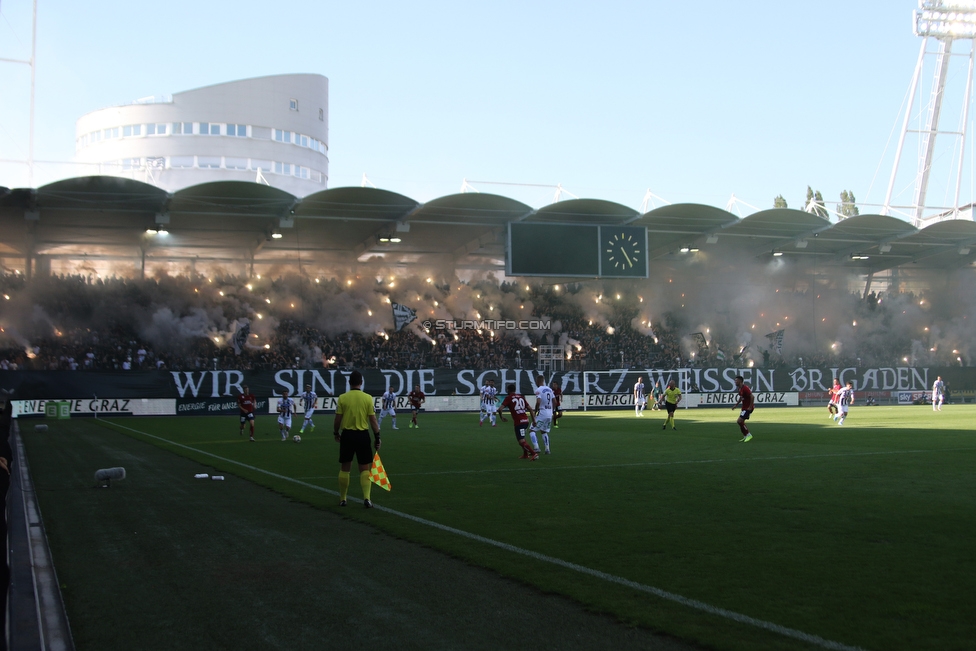 Sturm Graz - Rapid Wien
Oesterreichische Fussball Bundesliga, 4 Runde, SK Sturm Graz - SK Rapid Wien, Stadion Liebenau Graz, 18.08.2019. 

Foto zeigt Fans von Sturm mit einer Choreografie
Schlüsselwörter: pyrotechnik