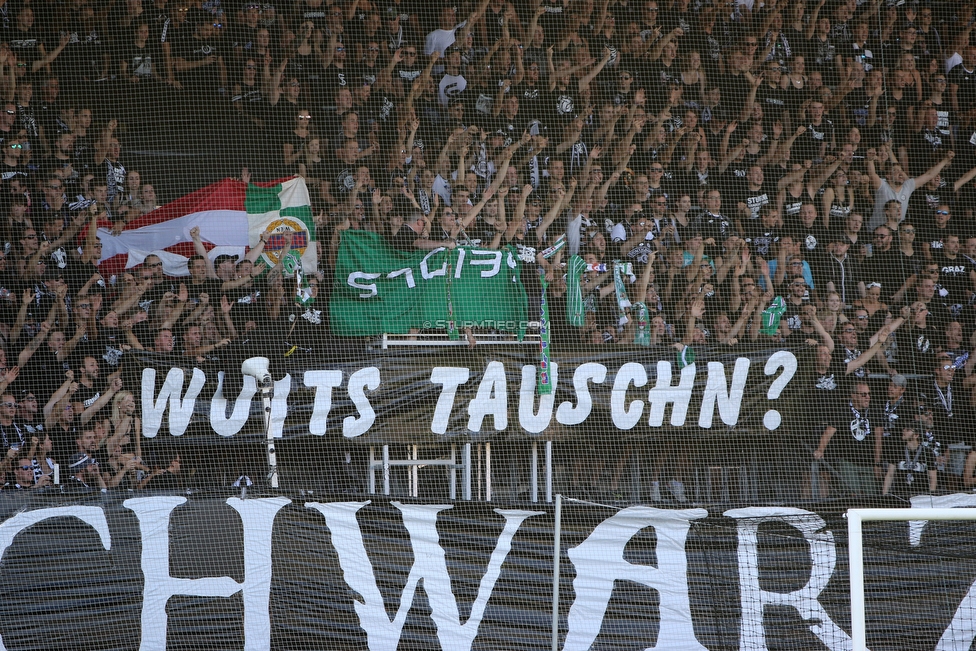 Sturm Graz - Rapid Wien
Oesterreichische Fussball Bundesliga, 4. Runde, SK Sturm Graz - SK Rapid Wien, Stadion Liebenau Graz, 18.08.2019. 

Foto zeigt Fans von Sturm mit einer Choreografie
Schlüsselwörter: tausch