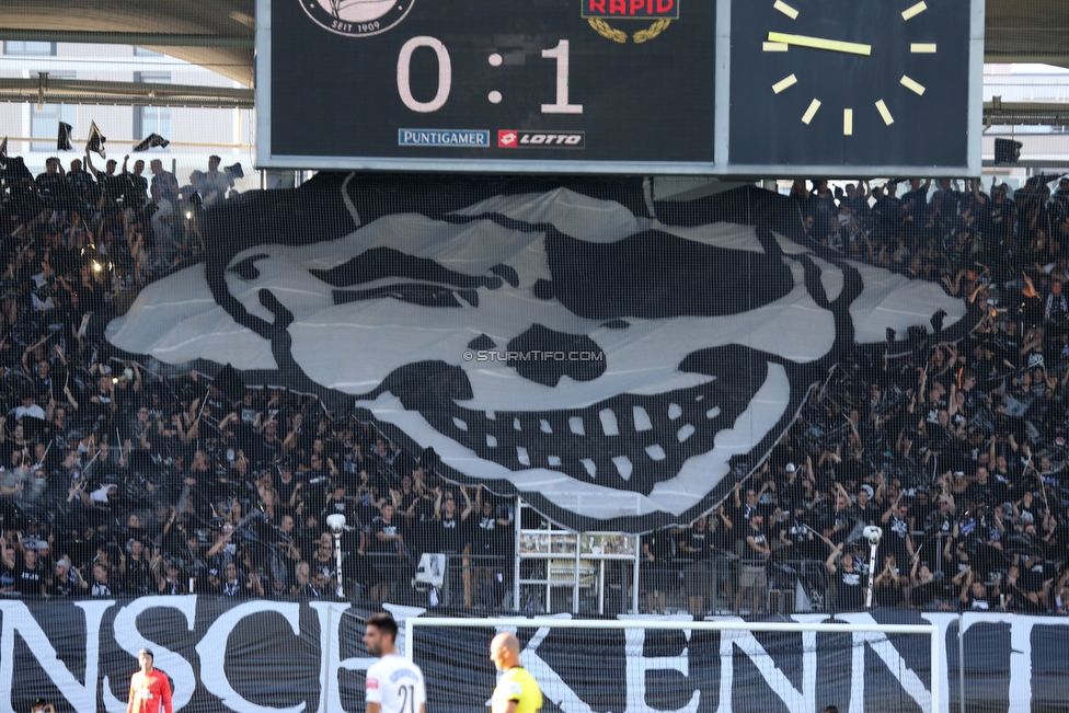 Sturm Graz - Rapid Wien
Oesterreichische Fussball Bundesliga, 4. Runde, SK Sturm Graz - SK Rapid Wien, Stadion Liebenau Graz, 18.08.2019. 

Foto zeigt Fans von Sturm mit einer Choreografie
Schlüsselwörter: pyrotechnik