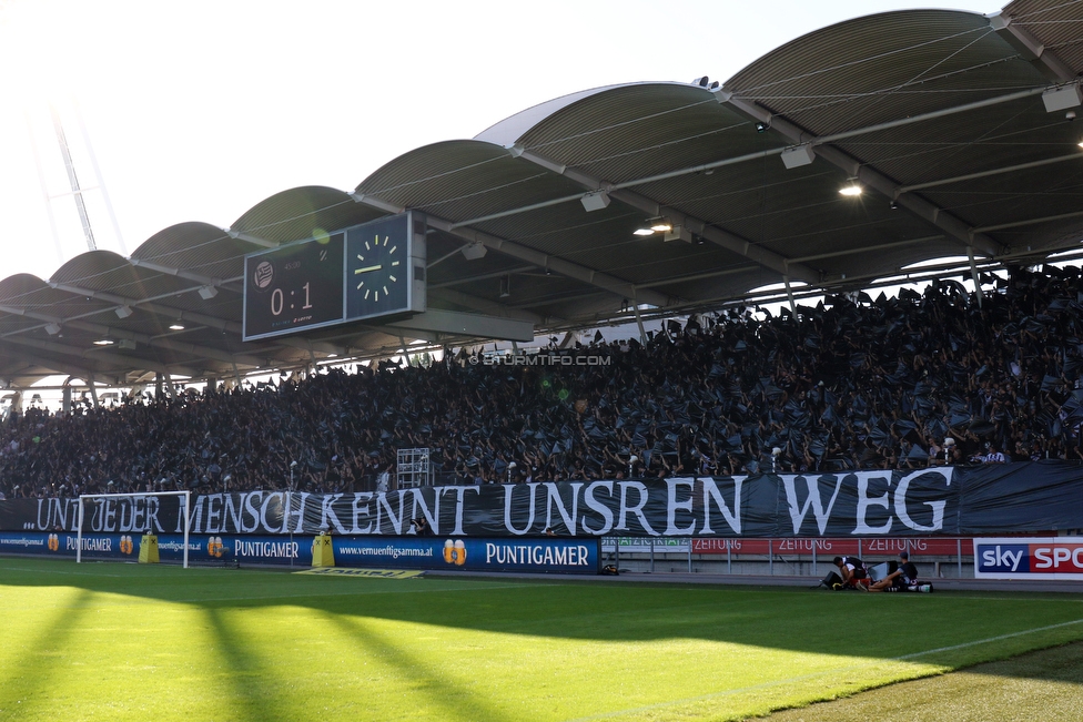 Sturm Graz - Rapid Wien
Oesterreichische Fussball Bundesliga, 4. Runde, SK Sturm Graz - SK Rapid Wien, Stadion Liebenau Graz, 18.08.2019. 

Foto zeigt Fans von Sturm mit einer Choreografie
