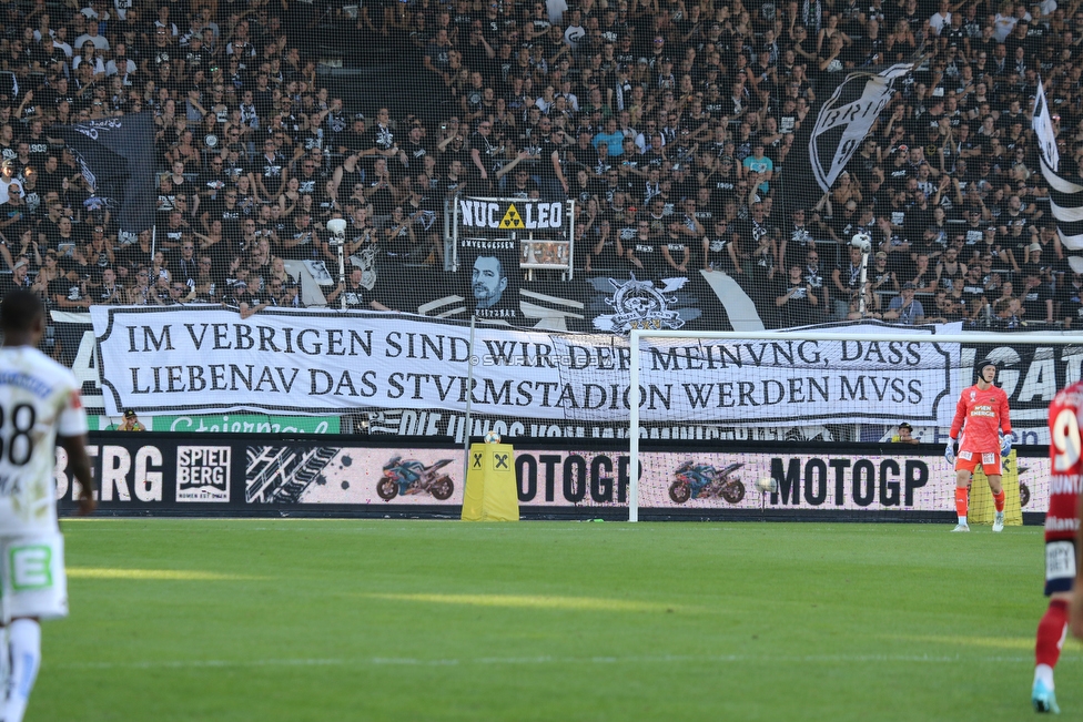 Sturm Graz - Rapid Wien
Oesterreichische Fussball Bundesliga, 4. Runde, SK Sturm Graz - SK Rapid Wien, Stadion Liebenau Graz, 18.08.2019. 

Foto zeigt Fans von Sturm mit einem Spruchband
Schlüsselwörter: protest sturmstadion