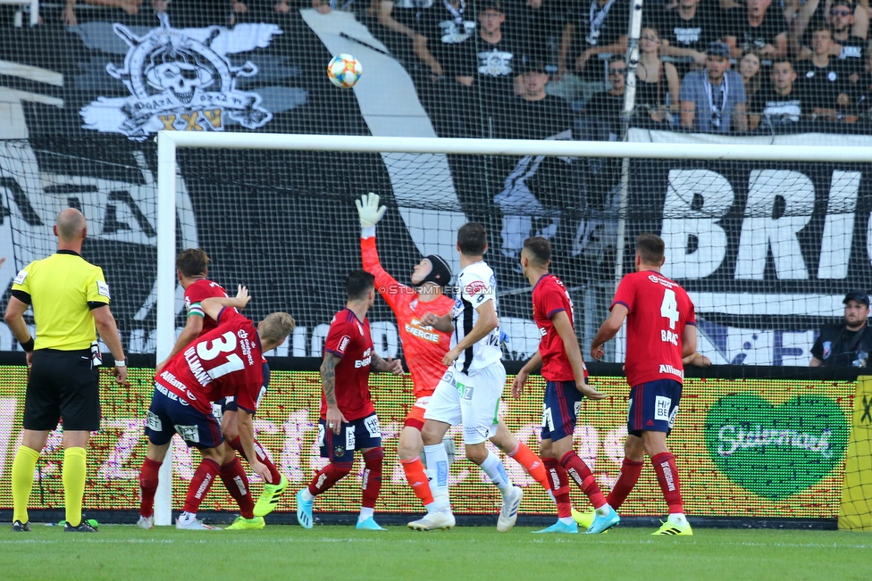 Sturm Graz - Rapid Wien
Oesterreichische Fussball Bundesliga, 4. Runde, SK Sturm Graz - SK Rapid Wien, Stadion Liebenau Graz, 18.08.2019. 

Foto zeigt #rap31#, Richard Strebinger (Rapid), Anastasios Avlonitis (Sturm) und Mateo Barac (Rapid)
