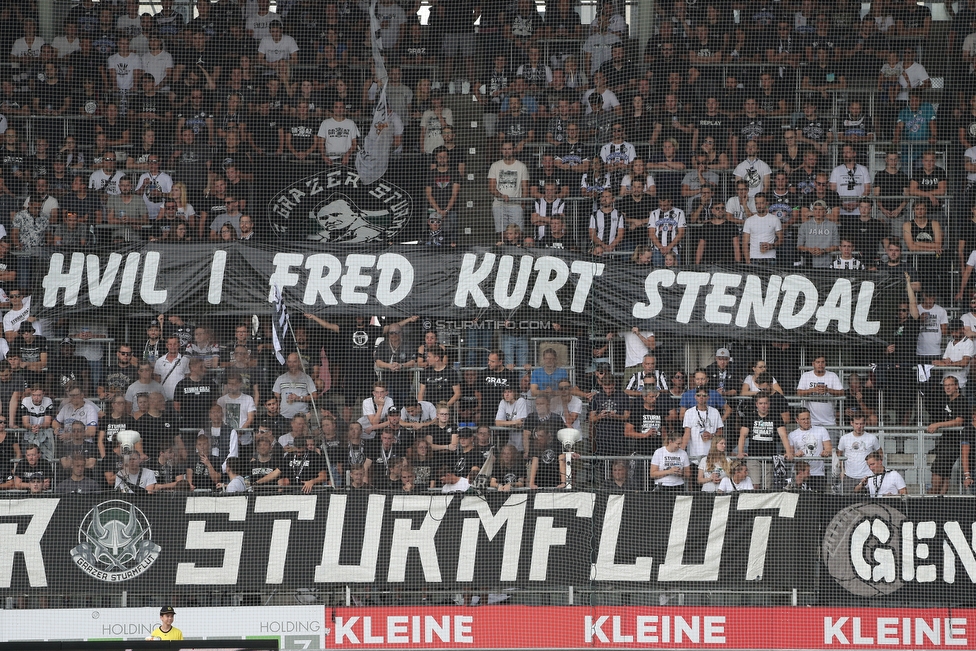 Sturm Graz - Tirol
Oesterreichische Fussball Bundesliga, 5. Runde, SK Sturm Graz - WSG Tirol, Stadion Liebenau Graz, 25.08.2019. 

Foto zeigt Fans von Sturm mit einem Spruchband
Schlüsselwörter: stendal