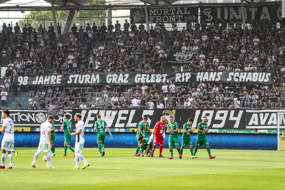 Sturm Graz - Tirol
Oesterreichische Fussball Bundesliga, 5. Runde, SK Sturm Graz - WSG Tirol, Stadion Liebenau Graz, 25.08.2019. 

Foto zeigt Fans von Sturm mit einem Spruchband
Schlüsselwörter: schabus