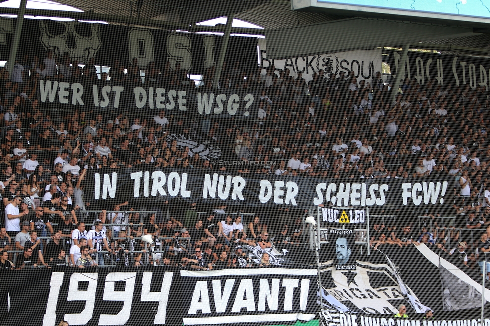 Sturm Graz - Tirol
Oesterreichische Fussball Bundesliga, 5. Runde, SK Sturm Graz - WSG Tirol, Stadion Liebenau Graz, 25.08.2019. 

Foto zeigt Fans von Sturm mit einem Spruchband
Schlüsselwörter: wacker