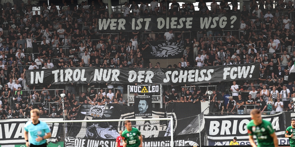 Sturm Graz - Tirol
Oesterreichische Fussball Bundesliga, 5. Runde, SK Sturm Graz - WSG Tirol, Stadion Liebenau Graz, 25.08.2019. 

Foto zeigt Fans von Sturm mit einem Spruchband
Schlüsselwörter: wacker