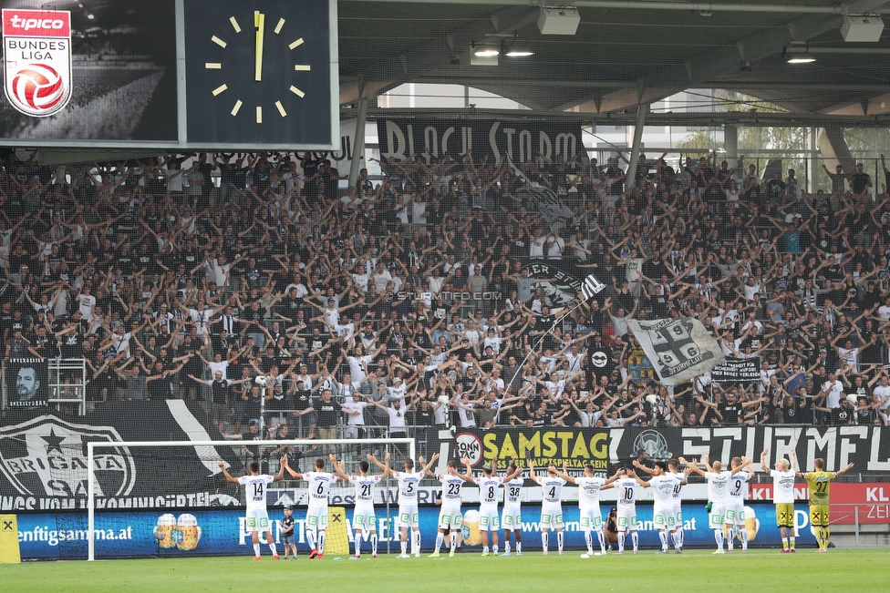 Sturm Graz - Tirol
Oesterreichische Fussball Bundesliga, 5. Runde, SK Sturm Graz - WSG Tirol, Stadion Liebenau Graz, 25.08.2019. 

Foto zeigt die Mannschaft von Sturm und Fans von Sturm
Schlüsselwörter: jubel