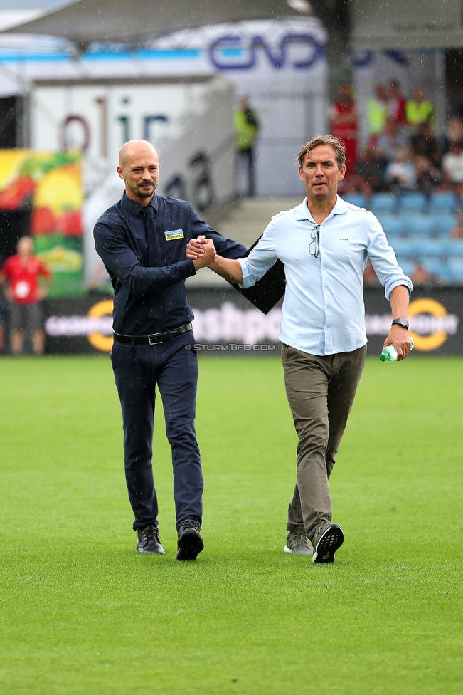 Altach - Sturm Graz
Oesterreichische Fussball Bundesliga, 6. Runde, SCR Altach - SK Sturm Graz, Stadion Schnabelholz Altach, 01.09.2019. 

Foto zeigt Nestor El Maestro (Cheftrainer Sturm) und Alexander Pastoor (Cheftrainer Altach)
