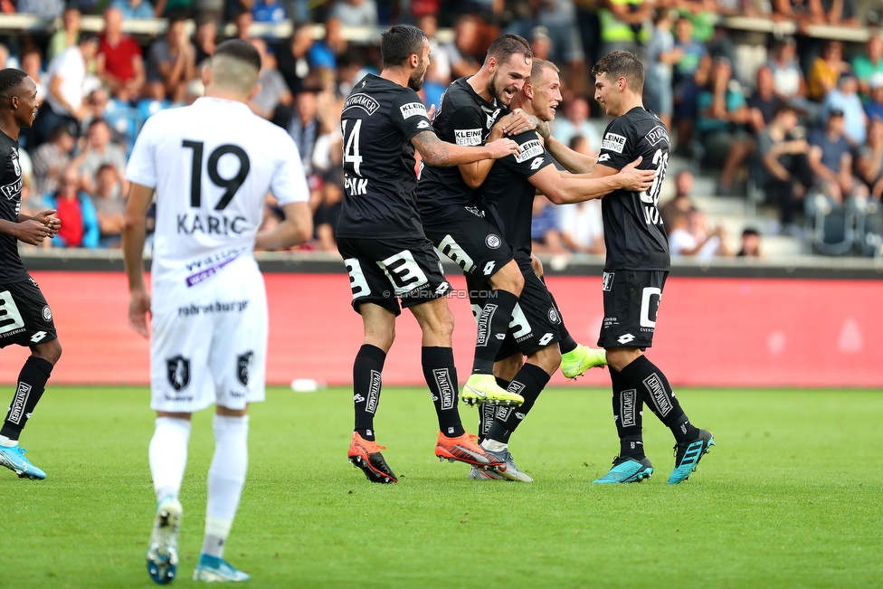 Altach - Sturm Graz
Oesterreichische Fussball Bundesliga, 6. Runde, SCR Altach - SK Sturm Graz, Stadion Schnabelholz Altach, 01.09.2019. 

Foto zeigt Markus Pink (Sturm), Lukas Spendlhofer (Sturm), Bekim Balaj (Sturm) und Ivan Ljubic (Sturm)
Schlüsselwörter: torjubel