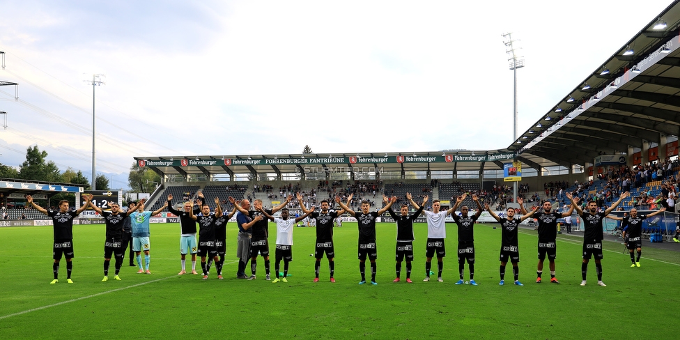 Altach - Sturm Graz
Oesterreichische Fussball Bundesliga, 6. Runde, SCR Altach - SK Sturm Graz, Stadion Schnabelholz Altach, 01.09.2019. 

Foto zeigt die Mannschaft von Sturm
Schlüsselwörter: jubel