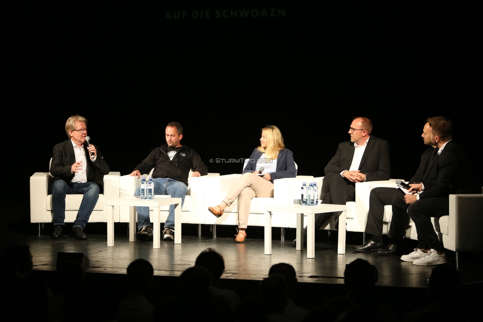 Sturm Leitbild Praesentation
SK Sturm Graz Leitbild Praesentation, Orpheum Graz, 11.09.2019.

Foto zeigt Herbert Troger (Vorstand Sturm), Georg Kleinschuster (Grazer Sturmflut), Sabine Haring-Mosbacher (Universitaet Graz), Guenter Kreissl (sportl. Geschaeftsfuehrer Sturm), Thomas Tebbich (wirtsch. Geschaeftsfuehrer Sturm) und Thomas Seidl (Stadionsprecher Sturm)
