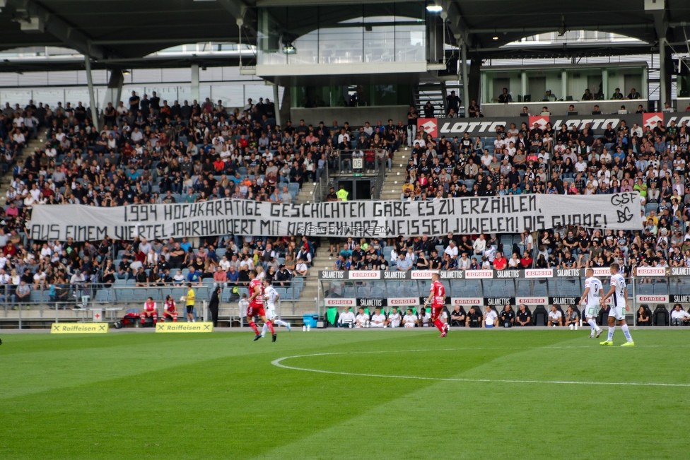 Sturm Graz - LASK
Oesterreichische Fussball Bundesliga, 7. Runde, SK Sturm Graz - LASK, Stadion Liebenau Graz, 14.09.2019. 

Foto zeigt Fans von Sturm mit einem Spruchband
Schlüsselwörter: jewels