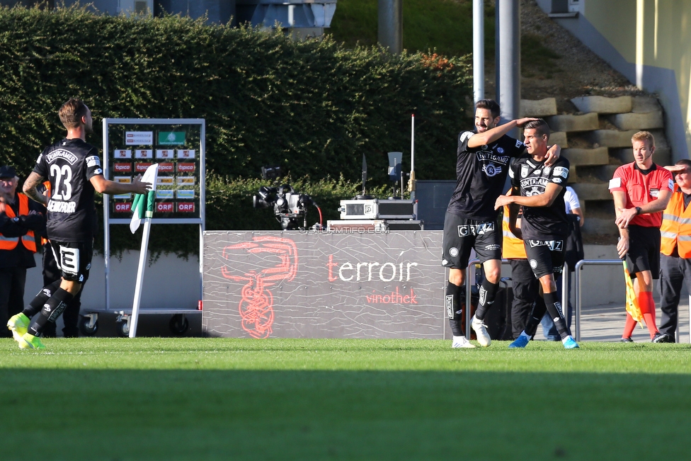 Mattersburg - Sturm Graz
Oesterreichische Fussball Bundesliga, 8. Runde, SV Mattersburg - SK Sturm Graz, Pappelstadion Mattersburg, 21.09.2019. 

Foto zeigt Lukas Spendlhofer (Sturm) und Anastasios Avlonitis (Sturm)
Schlüsselwörter: torjubel