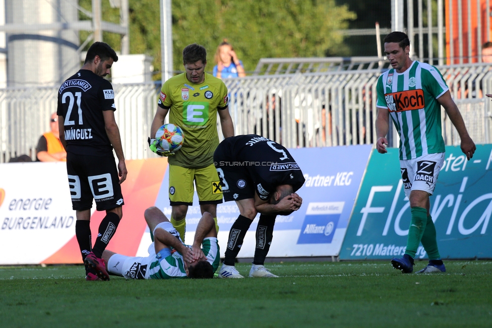 Mattersburg - Sturm Graz
Oesterreichische Fussball Bundesliga, 8. Runde, SV Mattersburg - SK Sturm Graz, Pappelstadion Mattersburg, 21.09.2019. 

Foto zeigt Juan Dominguez (Sturm), Joerg Siebenhandl (Sturm) und Anastasios Avlonitis (Sturm)
