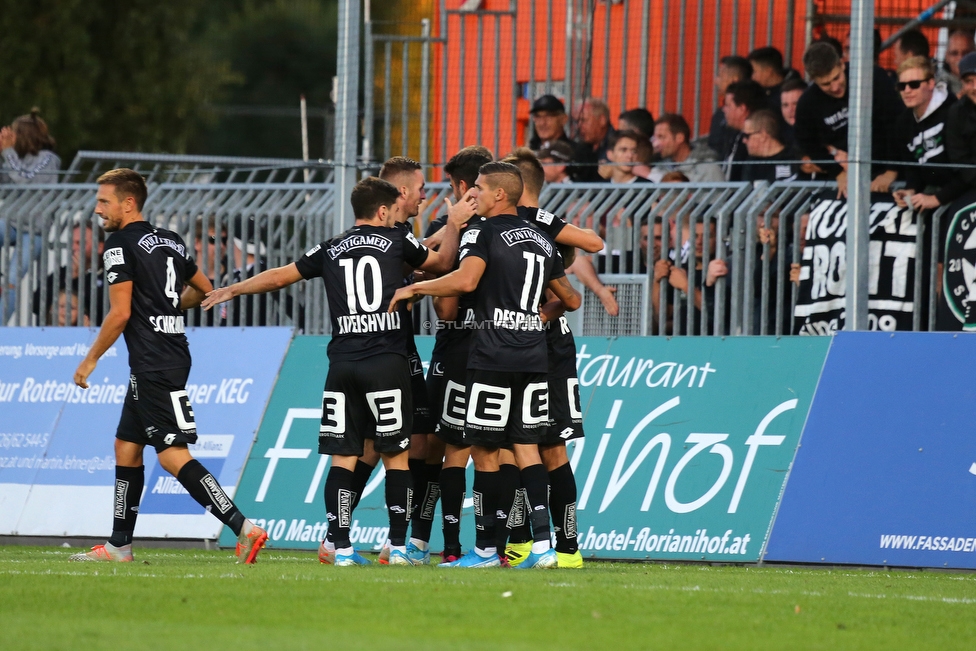 Mattersburg - Sturm Graz
Oesterreichische Fussball Bundesliga, 8. Runde, SV Mattersburg - SK Sturm Graz, Pappelstadion Mattersburg, 21.09.2019. 

Foto zeigt Thomas Schrammel (Sturm), Otar Kiteishvili (Sturm) und Kiril Despodov (Sturm)
Schlüsselwörter: torjubel