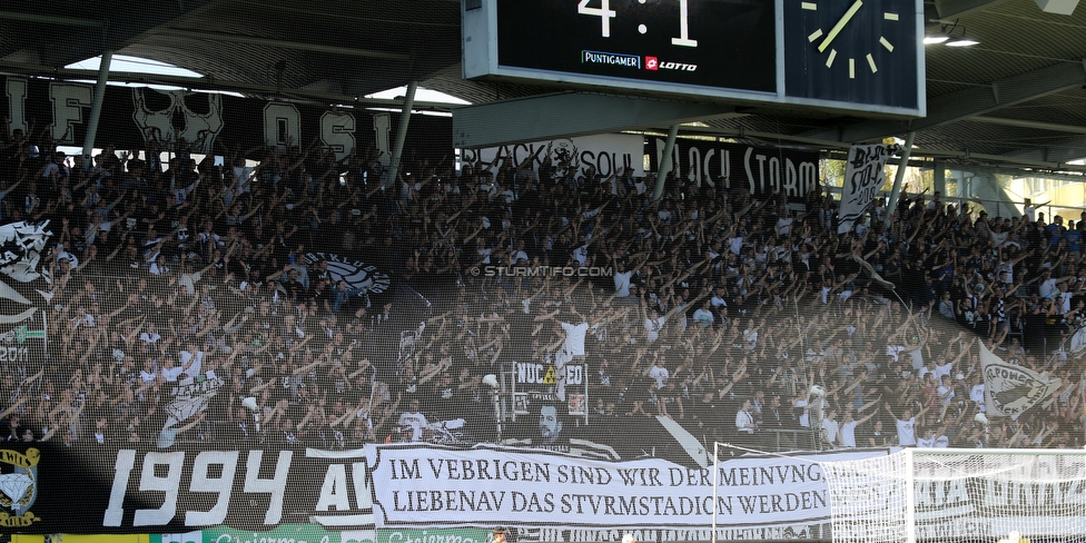 Sturm Graz - Admira Wacker
Oesterreichische Fussball Bundesliga, 9. Runde, SK Sturm Graz - FC Admira Wacker, Stadion Liebenau Graz, 29.09.2019. 

Foto zeigt Fans von Sturm mit einem Spruchband
Schlüsselwörter: sturmstadion