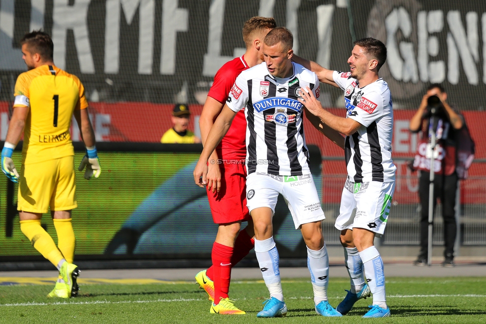 Sturm Graz - Admira Wacker
Oesterreichische Fussball Bundesliga, 9. Runde, SK Sturm Graz - FC Admira Wacker, Stadion Liebenau Graz, 29.09.2019. 

Foto zeigt Andreas Leitner (Admira), Bekim Balaj (Sturm) und Otar Kiteishvili (Sturm)
Schlüsselwörter: torjubel