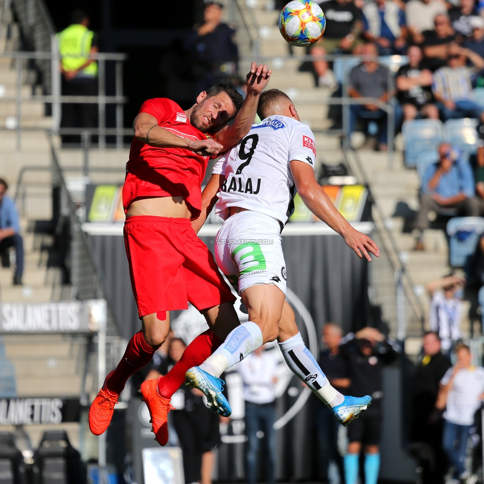 Sturm Graz - Admira Wacker
Oesterreichische Fussball Bundesliga, 9. Runde, SK Sturm Graz - FC Admira Wacker, Stadion Liebenau Graz, 29.09.2019. 

Foto zeigt Christoph Schoesswendter (Admira) und Bekim Balaj (Sturm)
Schlüsselwörter: kopfball