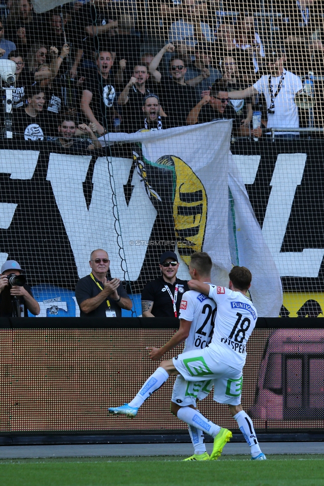 Sturm Graz - Admira Wacker
Oesterreichische Fussball Bundesliga, 9. Runde, SK Sturm Graz - FC Admira Wacker, Stadion Liebenau Graz, 29.09.2019. 

Foto zeigt Thorsten Roecher (Sturm) und Philipp Huspek (Sturm)
Schlüsselwörter: torjubel