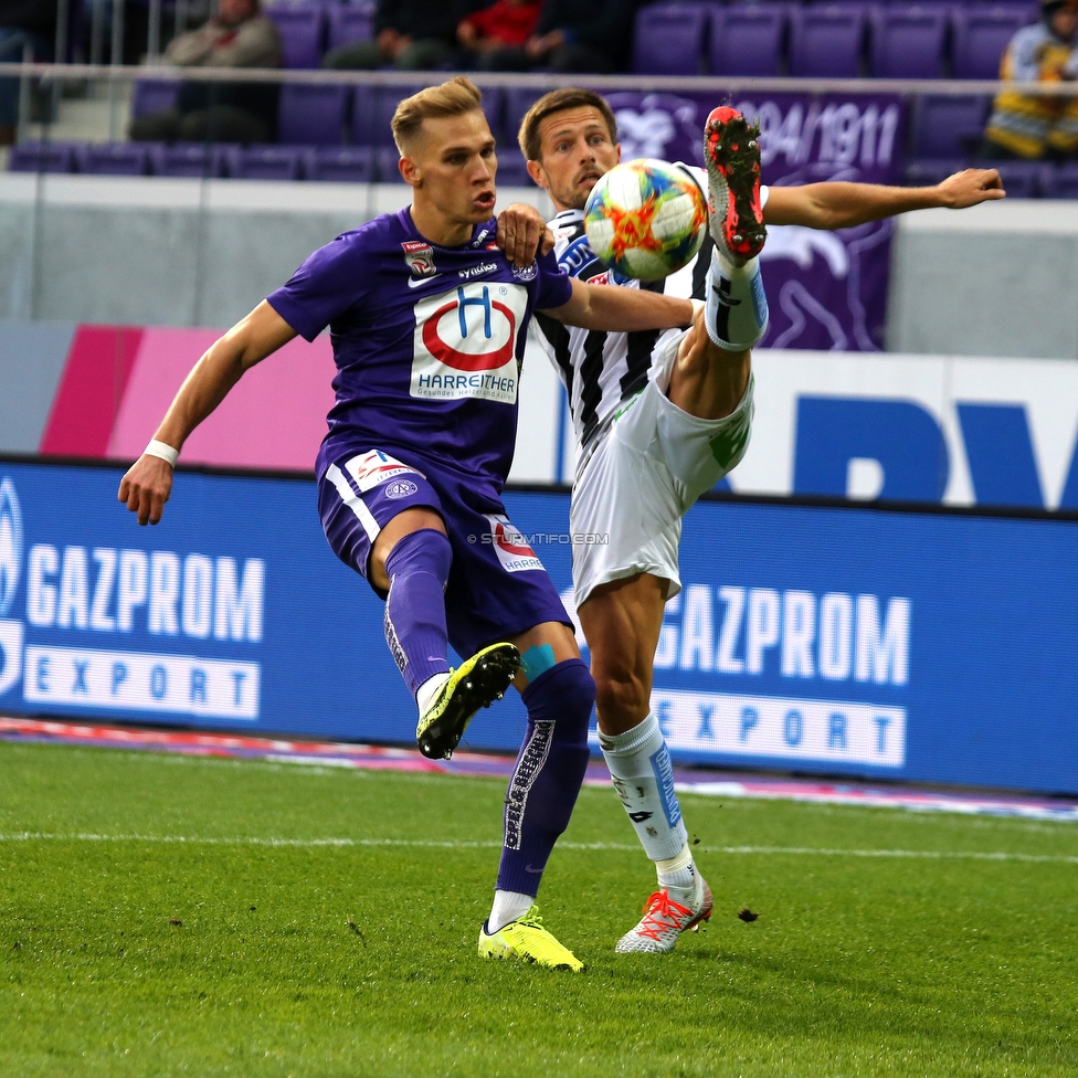 Austria Wien - Sturm Graz
Oesterreichische Fussball Bundesliga, 10. Runde, FK Austria Wien - SK Sturm Graz, Franz Horr Stadion Wien, 06.10.2019. 

Foto zeigt Christoph Monschein (Austria) und Thomas Schrammel (Sturm)
