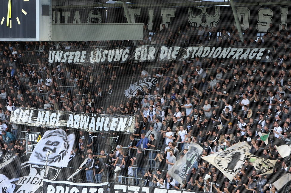 Sturm Graz - Salzburg
Oesterreichische Fussball Bundesliga, 11. Runde, SK Sturm Graz - FC RB Salzburg, Stadion Liebenau Graz, 19.10.2019. 

Foto zeigt Fans von Sturm mit einem Spruchband
Schlüsselwörter: protest sturmstadion