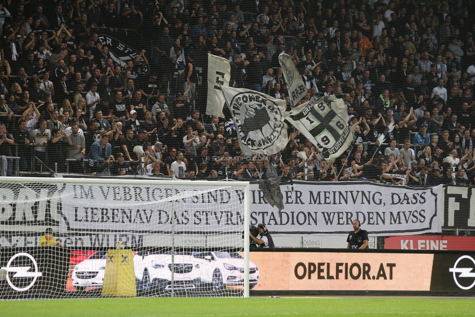 Sturm Graz - Salzburg
Oesterreichische Fussball Bundesliga, 11. Runde, SK Sturm Graz - FC RB Salzburg, Stadion Liebenau Graz, 19.10.2019. 

Foto zeigt Fans von Sturm mit einem Spruchband
Schlüsselwörter: protest sturmstadion