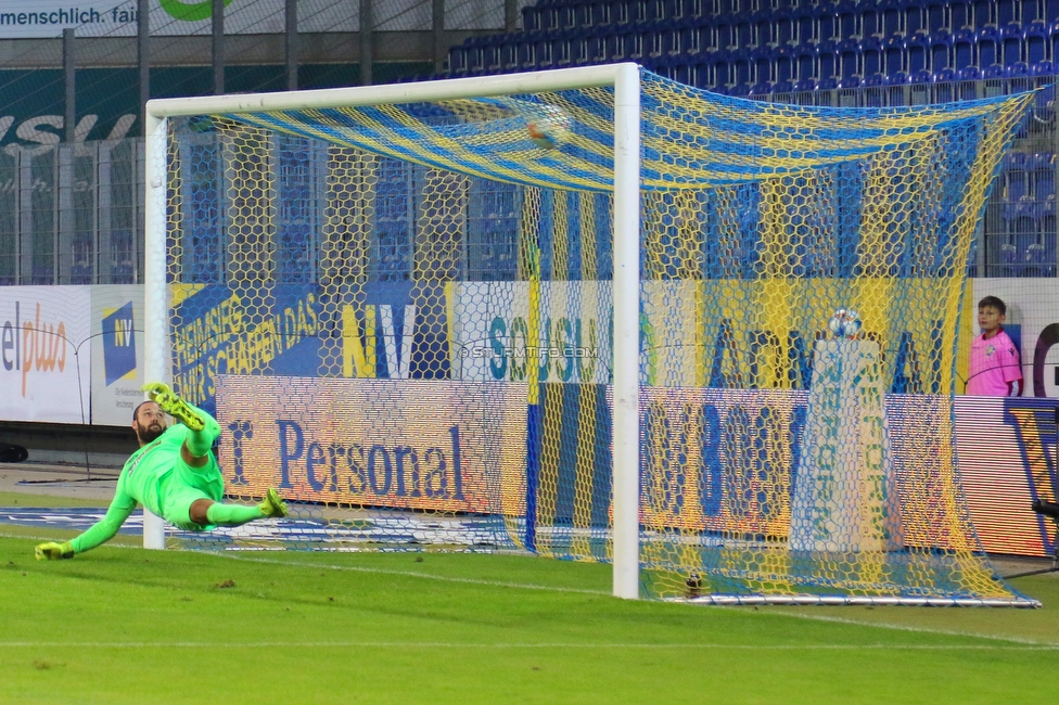 St. Poelten - Sturm Graz
Oesterreichische Fussball Bundesliga, 12. Runde, SKN St. Poelten - SK Sturm Graz, Arena St. Poelten, 26.10.2019. 

Foto zeigt Christoph Riegler (St. Poelten)
Schlüsselwörter: elfmeter tor