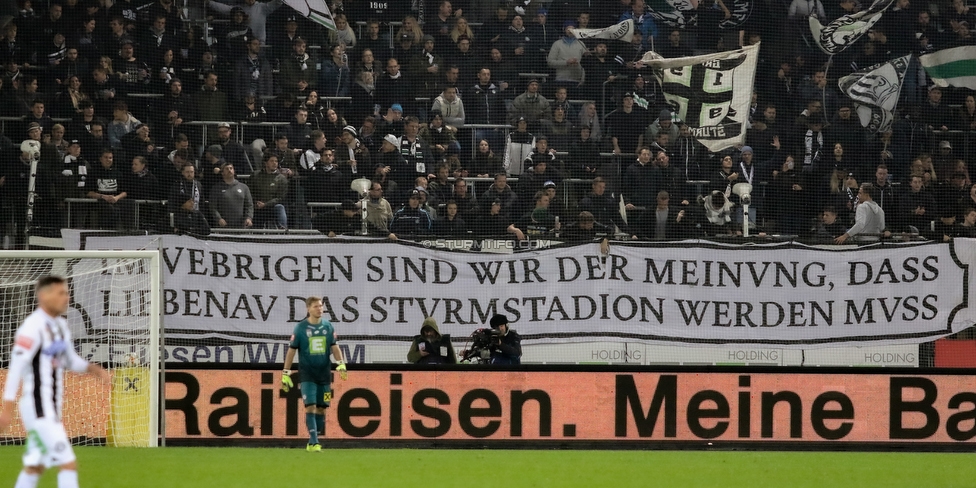 Sturm Graz - Wolfsberg
Oesterreichische Fussball Bundesliga, 13. Runde, SK Sturm Graz - Wolfsberger AC, Stadion Liebenau Graz, 02.11.2019. 

Foto zeigt Fans von Sturm mit einem Spruchband
Schlüsselwörter: sturmstadion