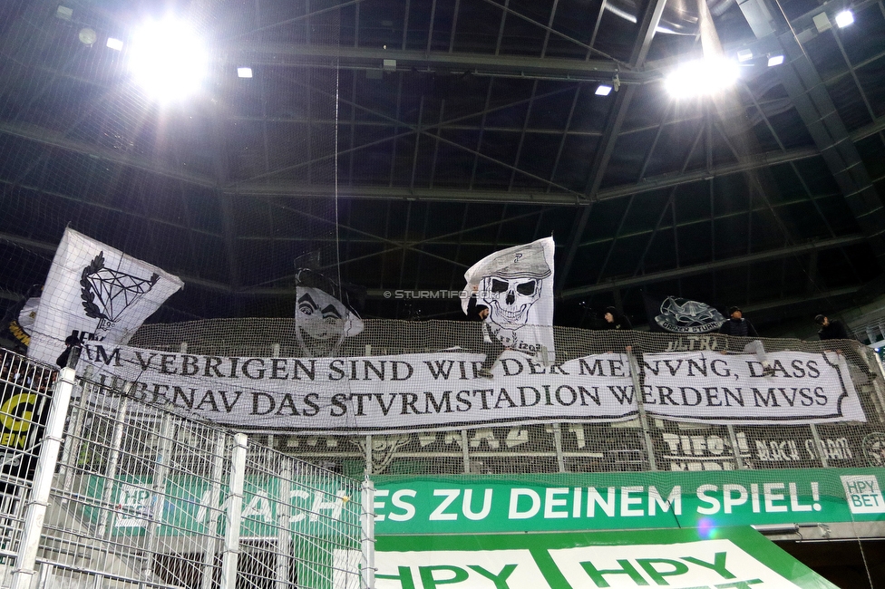 Rapid Wien - Sturm Graz
Oesterreichische Fussball Bundesliga, 15. Runde, SK Rapid Wien - SK Sturm Graz, Weststadion Wien, 24.11.2019. 

Foto zeigt Fans von Sturm
Schlüsselwörter: protest sturmstadion