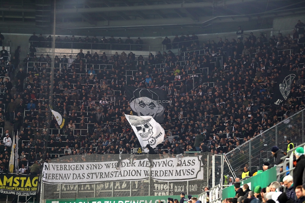 Rapid Wien - Sturm Graz
Oesterreichische Fussball Bundesliga, 15. Runde, SK Rapid Wien - SK Sturm Graz, Weststadion Wien, 24.11.2019. 

Foto zeigt Fans von Sturm
Schlüsselwörter: protest sturmstadion