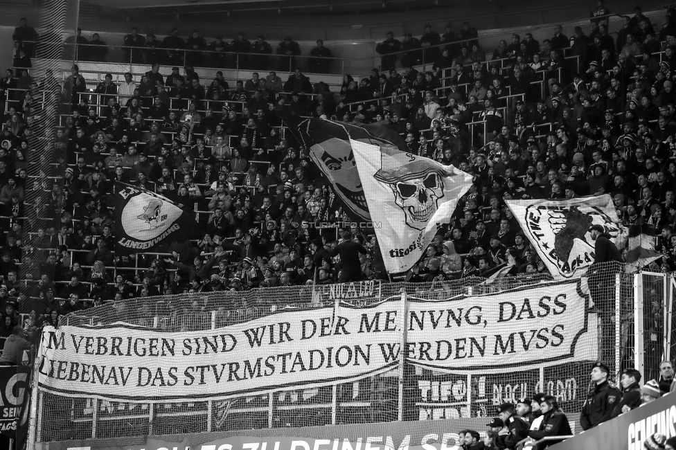 Rapid Wien - Sturm Graz
Oesterreichische Fussball Bundesliga, 15 Runde, SK Rapid Wien - SK Sturm Graz, Weststadion Wien, 24.11.2019. 

Foto zeigt Fans von Sturm mit einem Spruchband
Schlüsselwörter: sturmstadion protest