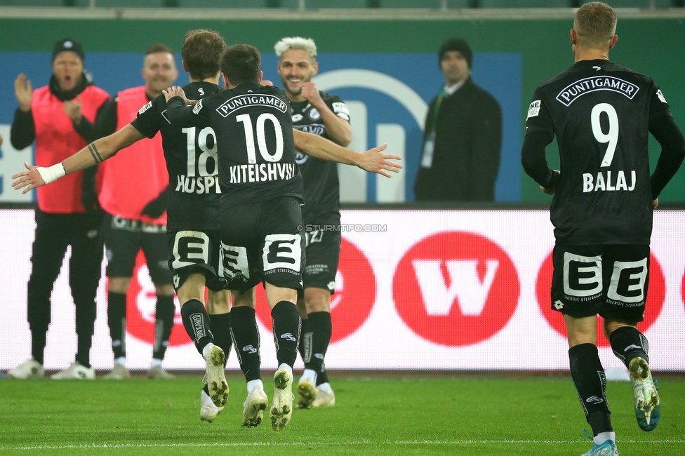 Rapid Wien - Sturm Graz
Oesterreichische Fussball Bundesliga, 15. Runde, SK Rapid Wien - SK Sturm Graz, Weststadion Wien, 24.11.2019. 

Foto zeigt Philipp Huspek (Sturm), Otar Kiteishvili (Sturm), Emanuel Sakic (Sturm) und Bekim Balaj (Sturm)
Schlüsselwörter: torjubel