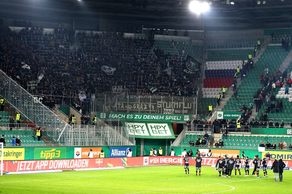 Rapid Wien - Sturm Graz
Oesterreichische Fussball Bundesliga, 15. Runde, SK Rapid Wien - SK Sturm Graz, Weststadion Wien, 24.11.2019. 

Foto zeigt Fans von Sturm und die Mannschaft von Sturm
Schlüsselwörter: jubel