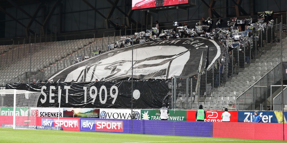 WSG Tirol - Sturm Graz
Oesterreichische Fussball Bundesliga, 16. Runde, WSG Tirol - SK Sturm Graz, Tivoli Neu Innsbruck, 30.11.2019. 

Foto zeigt Fans von Sturm mit einer Choreografie
