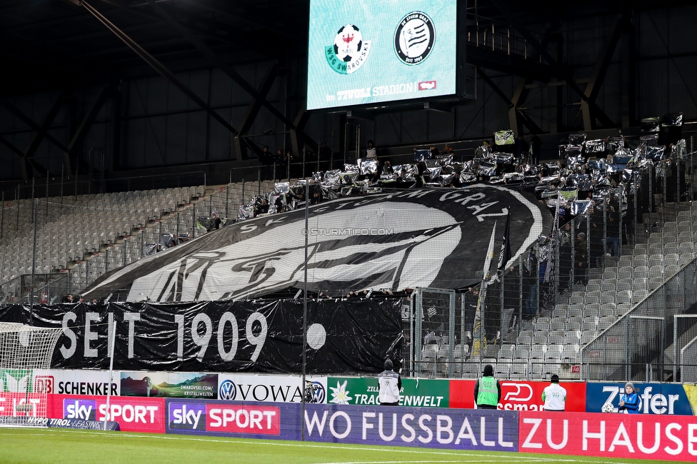 WSG Tirol - Sturm Graz
Oesterreichische Fussball Bundesliga, 16. Runde, WSG Tirol - SK Sturm Graz, Tivoli Neu Innsbruck, 30.11.2019. 

Foto zeigt Fans von Sturm mit einer Choreografie
