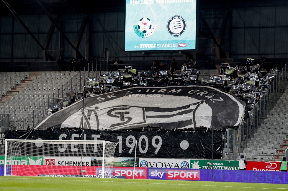 WSG Tirol - Sturm Graz
Oesterreichische Fussball Bundesliga, 16. Runde, WSG Tirol - SK Sturm Graz, Tivoli Neu Innsbruck, 30.11.2019. 

Foto zeigt Fans von Sturm mit einer Choreografie
