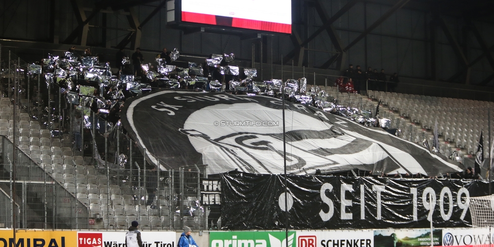 WSG Tirol - Sturm Graz
Oesterreichische Fussball Bundesliga, 16. Runde, WSG Tirol - SK Sturm Graz, Tivoli Neu Innsbruck, 30.11.2019. 

Foto zeigt Fans von Sturm mit einer Choreografie
