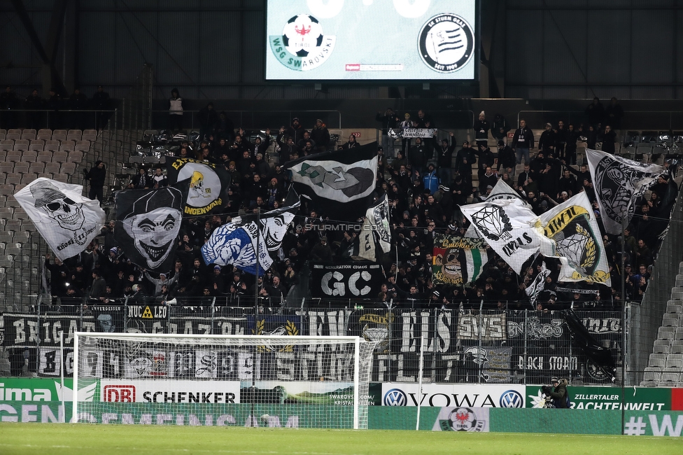 WSG Tirol - Sturm Graz
Oesterreichische Fussball Bundesliga, 16. Runde, WSG Tirol - SK Sturm Graz, Tivoli Neu Innsbruck, 30.11.2019. 

Foto zeigt Fans von Sturm
