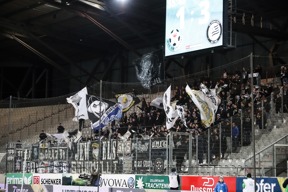 WSG Tirol - Sturm Graz
Oesterreichische Fussball Bundesliga, 16. Runde, WSG Tirol - SK Sturm Graz, Tivoli Neu Innsbruck, 30.11.2019. 

Foto zeigt Fans von Sturm
