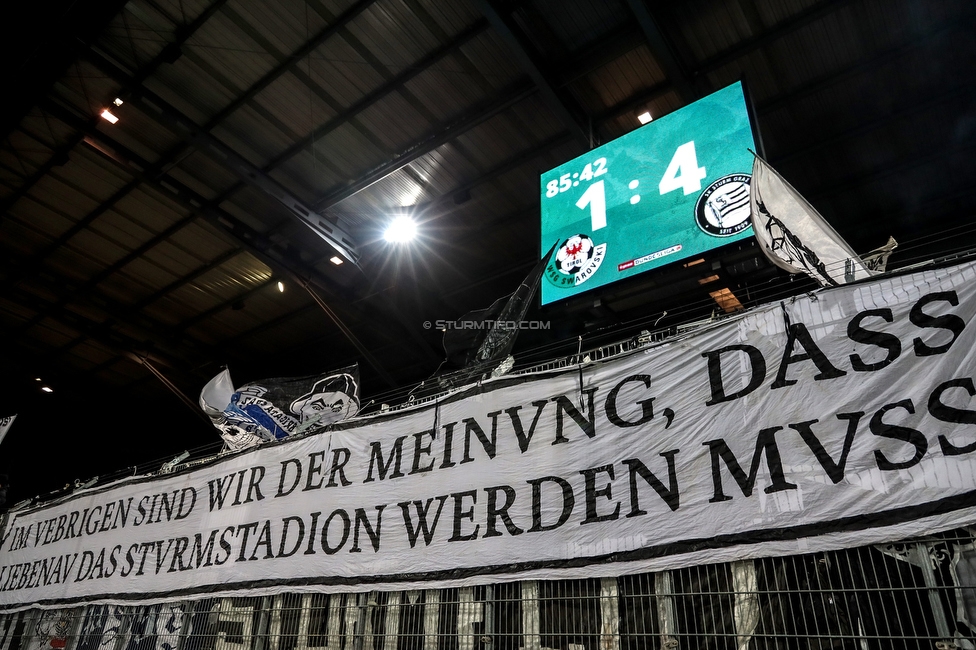 WSG Tirol - Sturm Graz
Oesterreichische Fussball Bundesliga, 16. Runde, WSG Tirol - SK Sturm Graz, Tivoli Neu Innsbruck, 30.11.2019. 

Foto zeigt Fans von Sturm mit einem Spruchband
Schlüsselwörter: protest sturmstadion