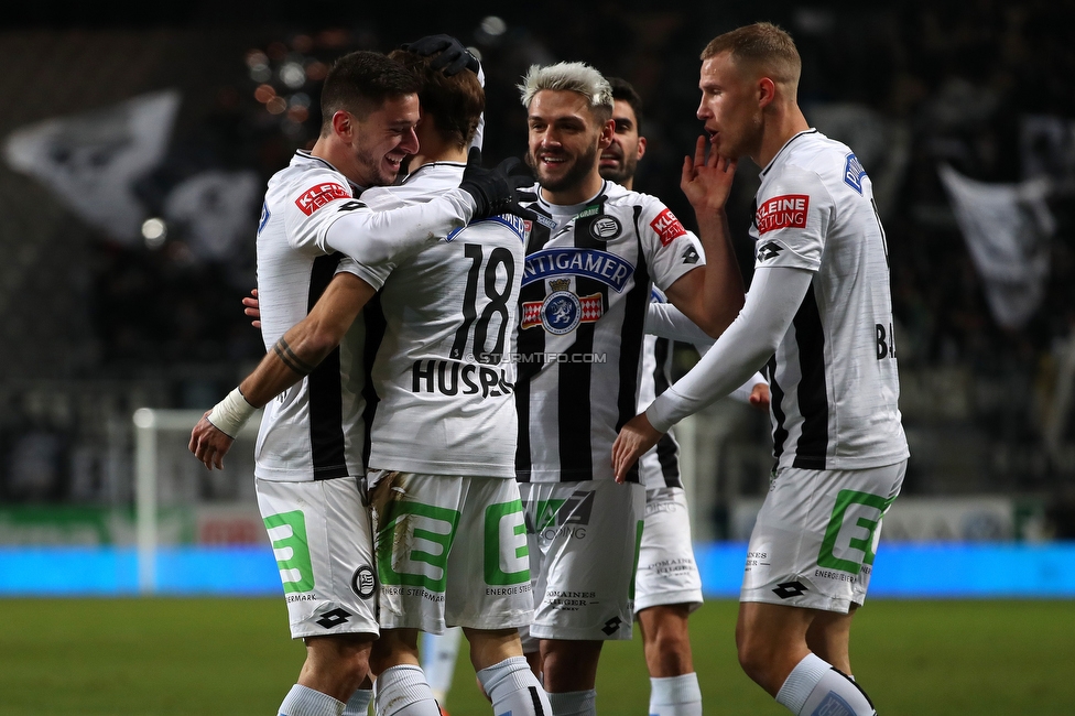 WSG Tirol - Sturm Graz
Oesterreichische Fussball Bundesliga, 16. Runde, WSG Tirol - SK Sturm Graz, Tivoli Neu Innsbruck, 30.11.2019. 

Foto zeigt Otar Kiteishvili (Sturm), Philipp Huspek (Sturm), Emanuel Sakic (Sturm),  und Bekim Balaj (Sturm)
Schlüsselwörter: torjubel